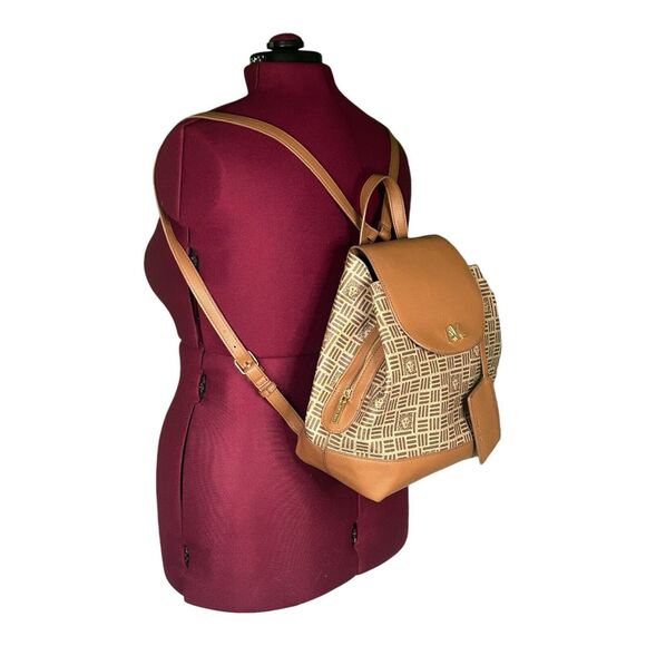 Anne Klein Logo Flap Backpack Purse Tan Faux Leather w/Card Holder New w/o Tags main image 10